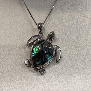 Na Hoku Silver Turtle Necklace with Blue and Green Accents